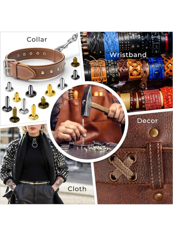 دايتويز لمسامير الجلدية 240 مجموعة 2 أحجام مزدوجة برشام معدني أنبوبي ترصيع مع 3 قطع أداة تثبيت وكماشة لكمة للحرف الجلدية DIY استبدال المسامير 3 ألوان - Image 4